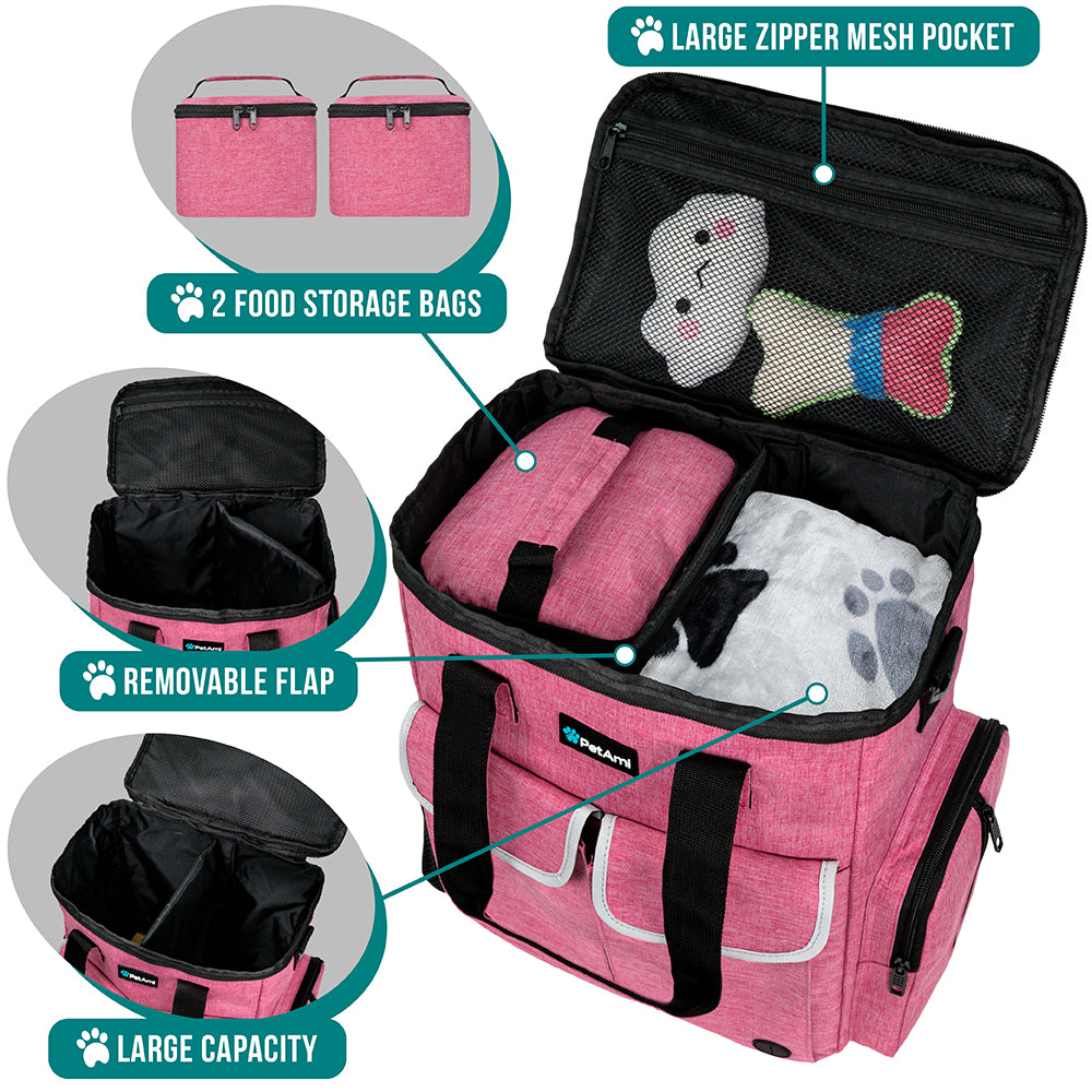 Pet Supply Travel Bag Weekend Tote Dog Gear Food Carrier Travel Organizer Set