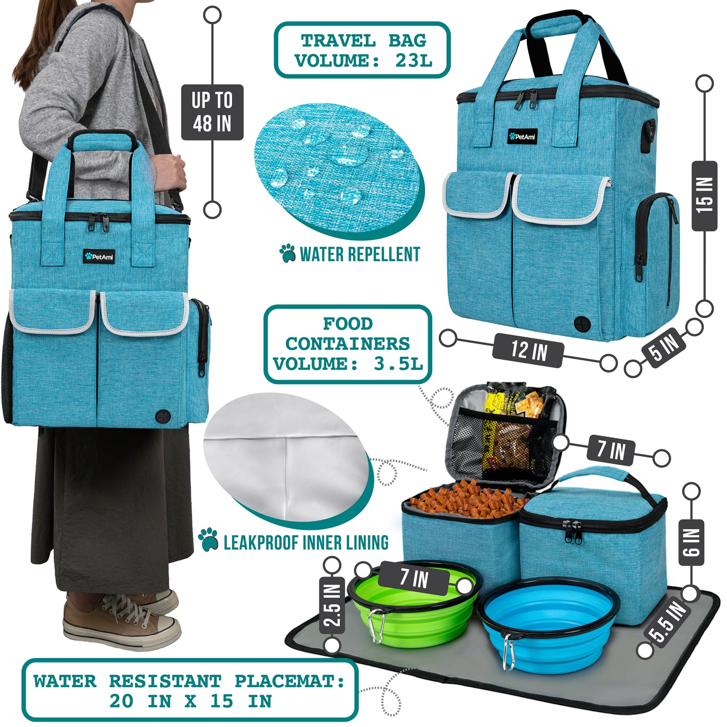 Pet Supply Travel Bag Weekend Tote Dog Gear Food Carrier Travel Organizer Set