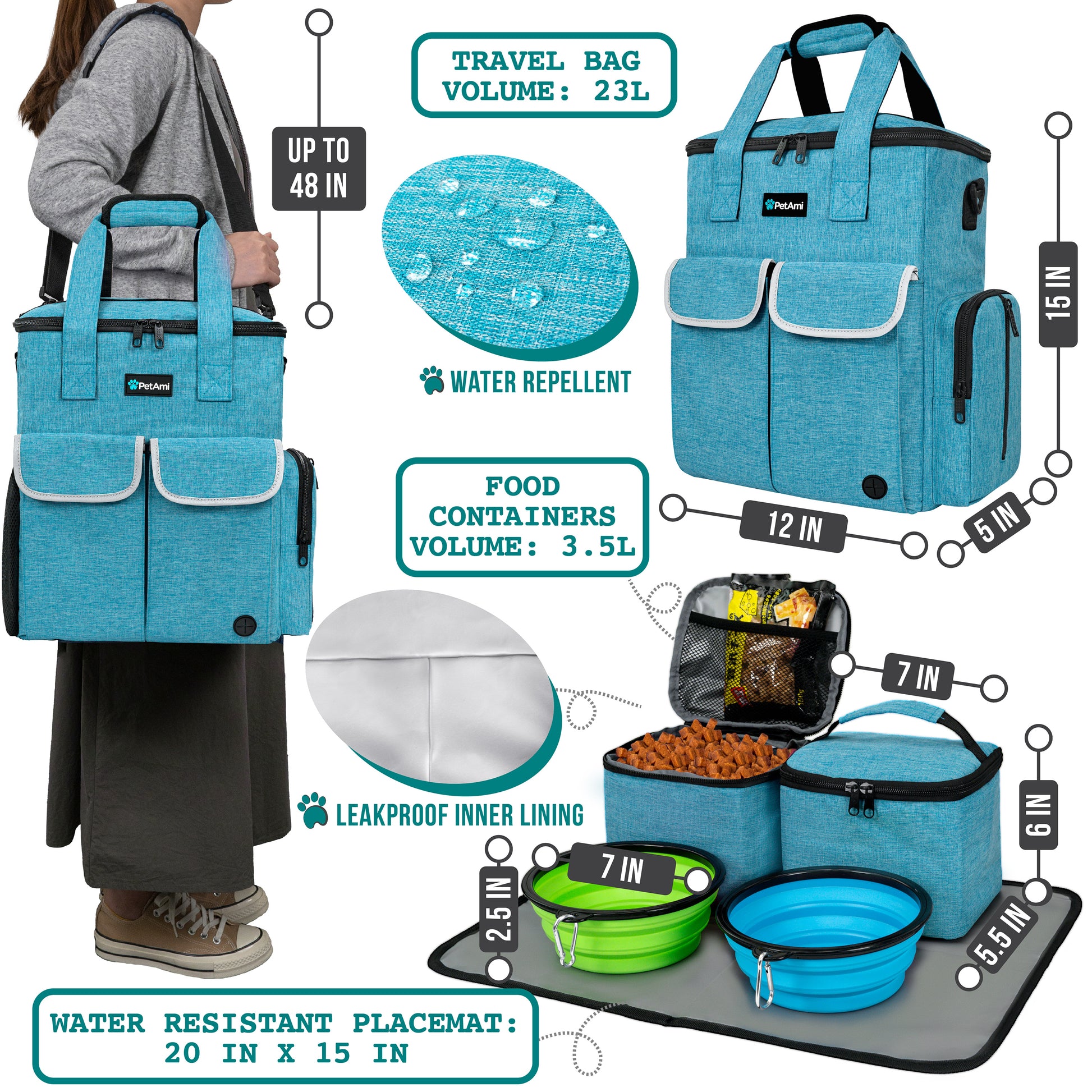 Pet Supply Travel Bag Weekend Tote Dog Gear Food Carrier Travel Organizer Set