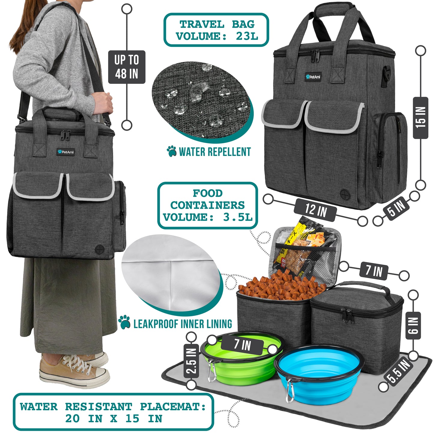 Pet Supply Travel Bag Weekend Tote Dog Gear Food Carrier Travel Organizer Set