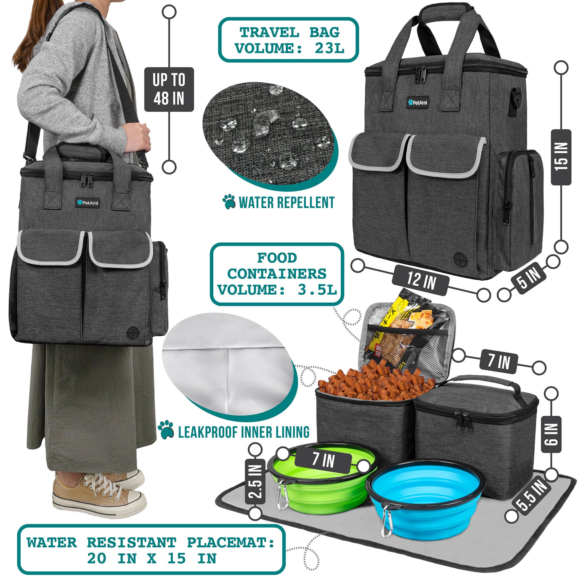 Pet Supply Travel Bag Weekend Tote Dog Gear Food Carrier Travel Organizer Set