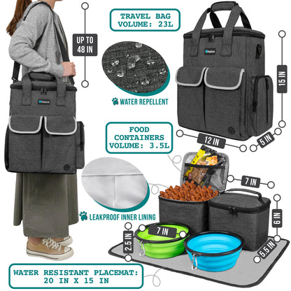 Pet Supply Travel Bag Weekend Tote Dog Gear Food Carrier Travel Organizer Set