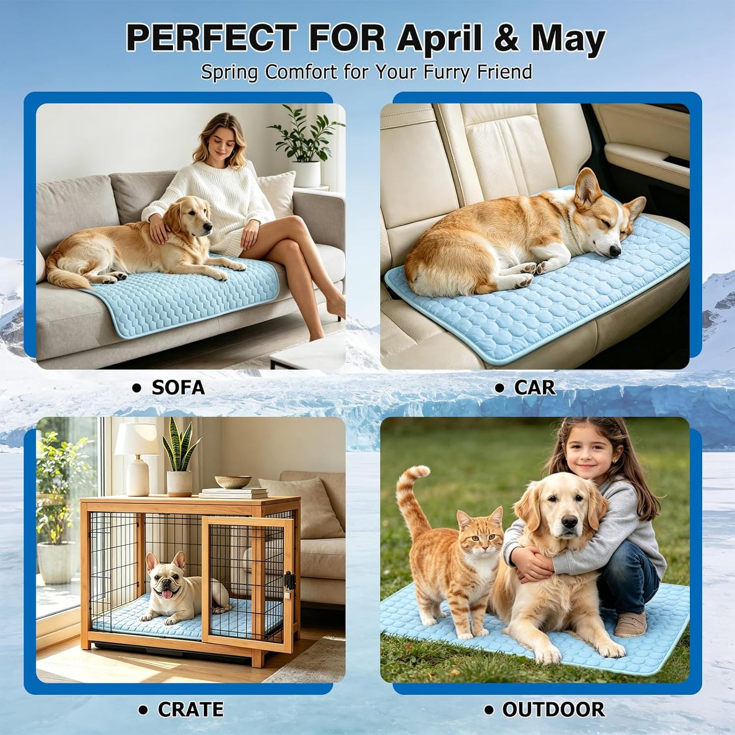 Dog Cooling Mat, Breathable Cooling Mat for Dogs(Q-Max>0.4) Washable Cold Crate Pad Cooling Dog Bed Mats, Non-Slip Dog Cooling Pad, Cats Cooling Mat for Kennels, Crates, Cars, Indoor & Outdoor