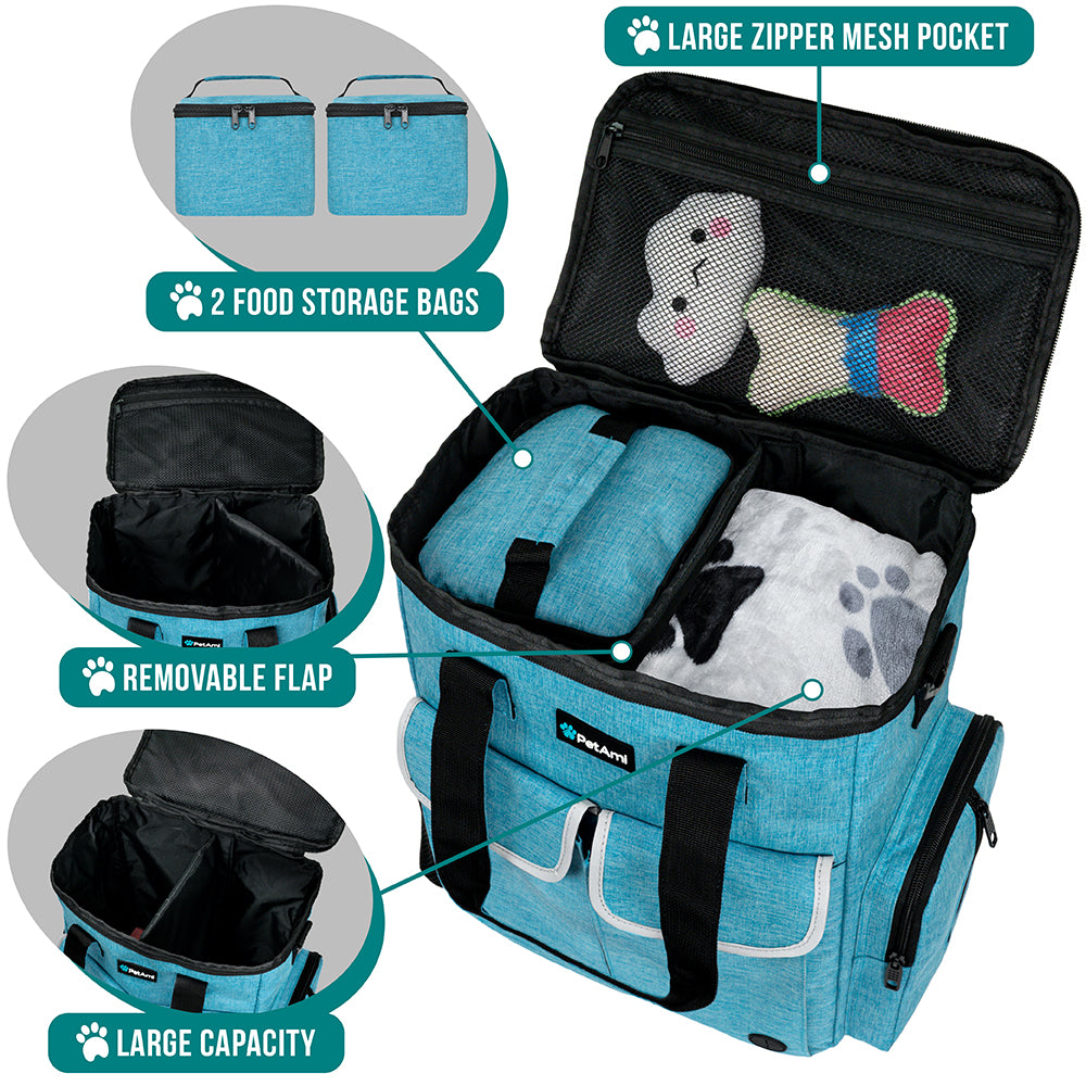 Pet Supply Travel Bag Weekend Tote Dog Gear Food Carrier Travel Organizer Set