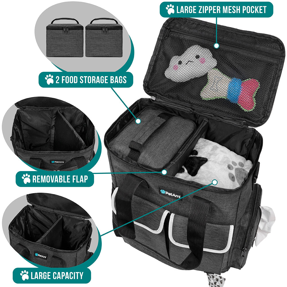 Pet Supply Travel Bag Weekend Tote Dog Gear Food Carrier Travel Organizer Set