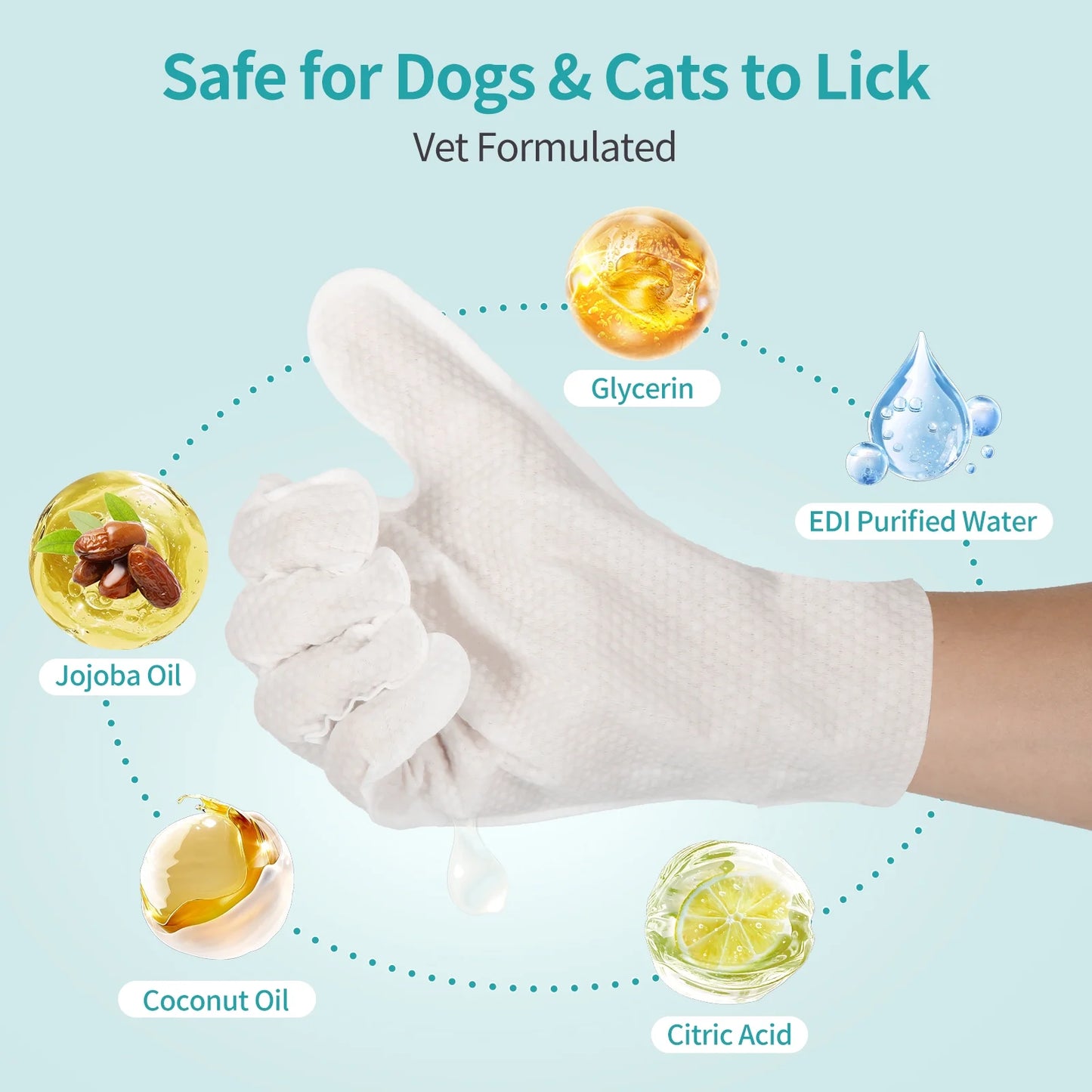 Dog Wipes Cleaning Deodorizing Glove Wipes for Dogs & Cats, 24 Pcs, Coconut Scent, Hypoallergenic Hydrating & Nourish Fur Pet Grooming Glove Wipes, Daily Care & Traveling