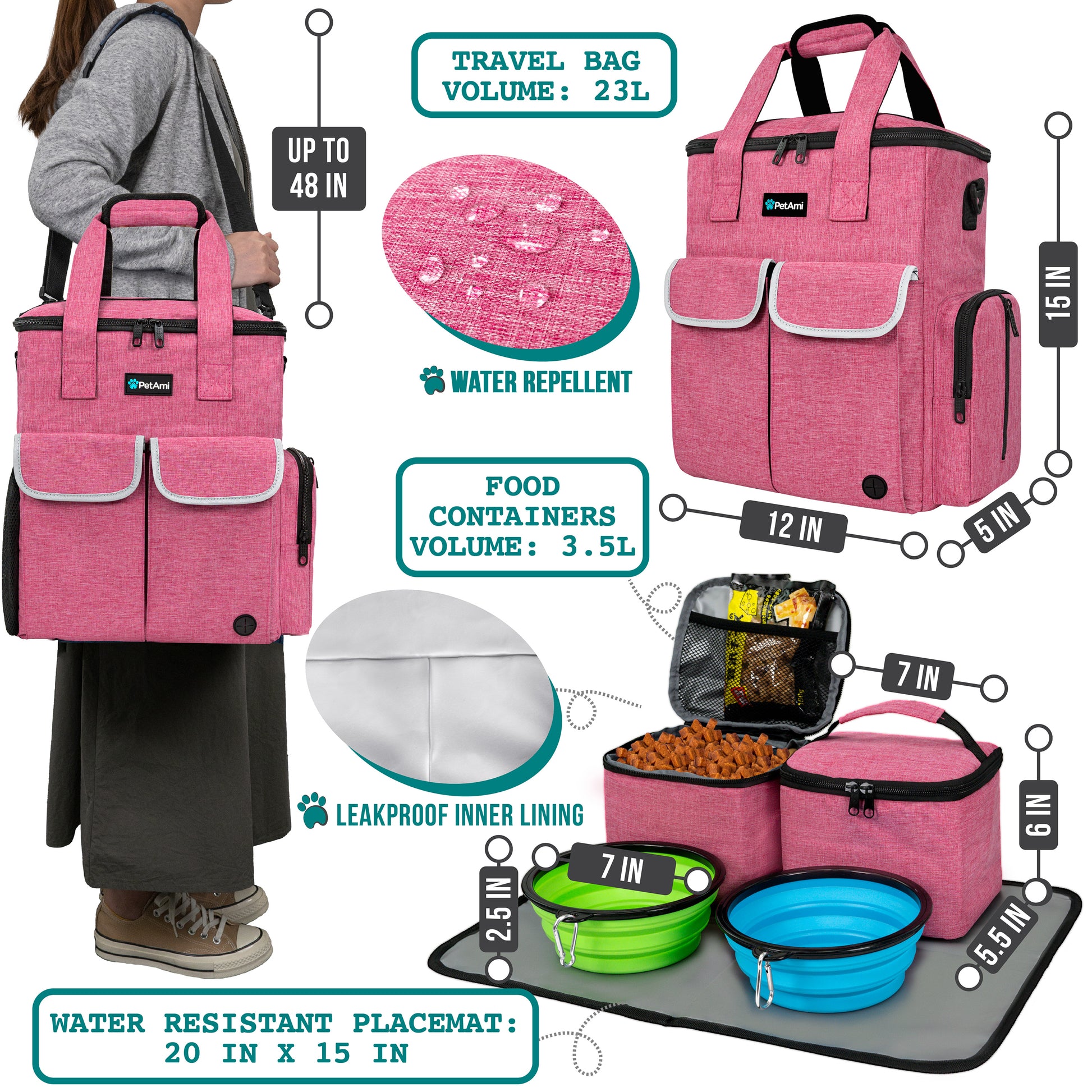 Pet Supply Travel Bag Weekend Tote Dog Gear Food Carrier Travel Organizer Set