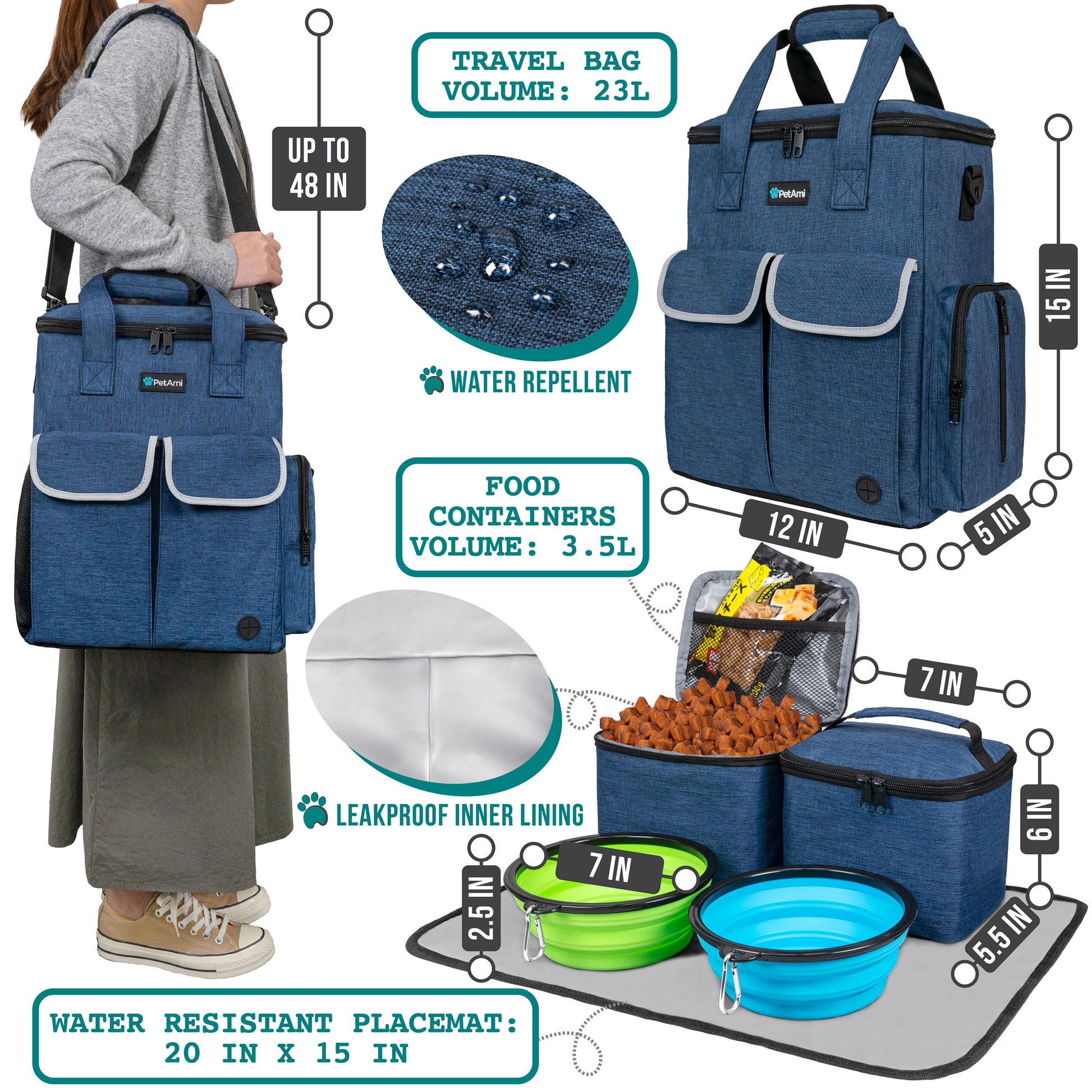 Pet Supply Travel Bag Weekend Tote Dog Gear Food Carrier Travel Organizer Set