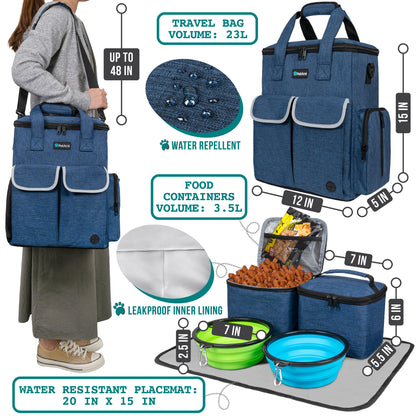 Pet Supply Travel Bag Weekend Tote Dog Gear Food Carrier Travel Organizer Set