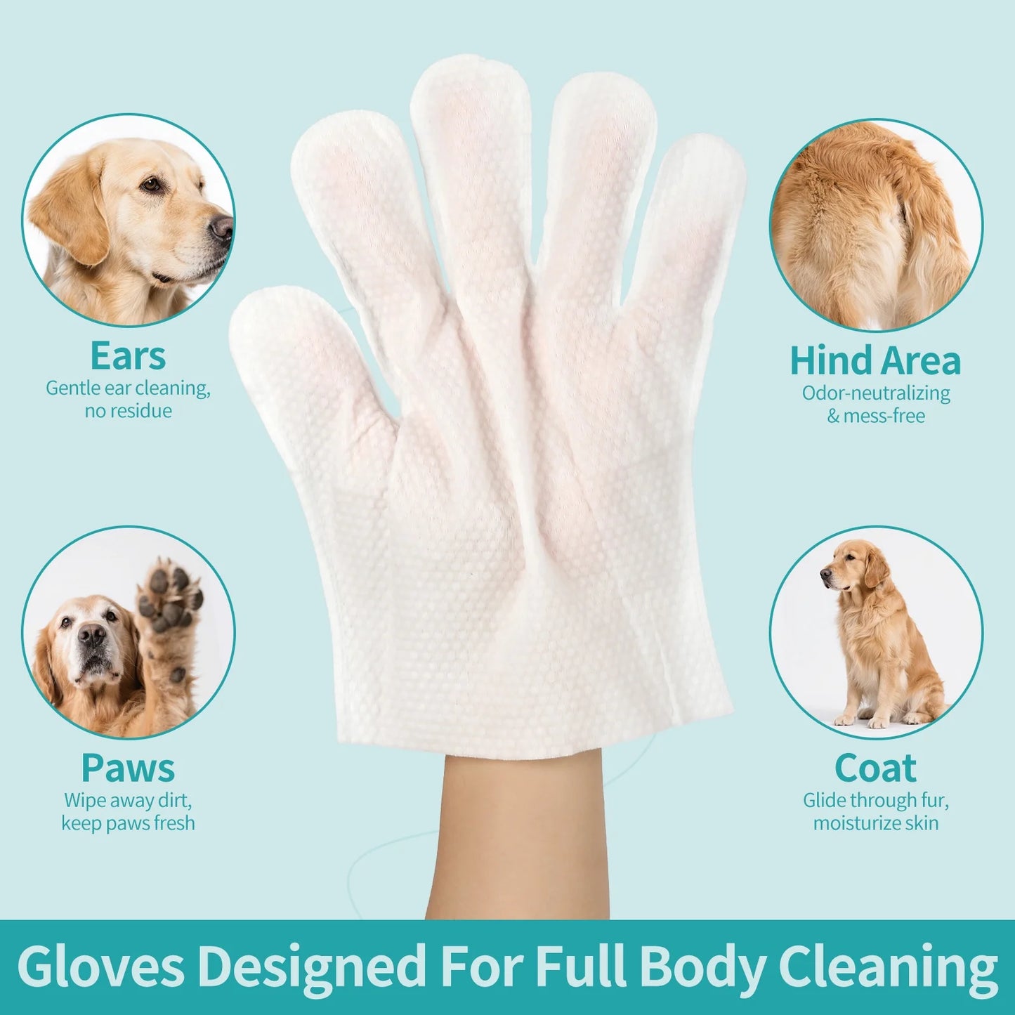 Dog Wipes Cleaning Deodorizing Glove Wipes for Dogs & Cats, 24 Pcs, Coconut Scent, Hypoallergenic Hydrating & Nourish Fur Pet Grooming Glove Wipes, Daily Care & Traveling