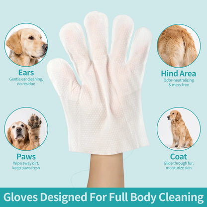 Dog Wipes Cleaning Deodorizing Glove Wipes for Dogs & Cats, 24 Pcs, Coconut Scent, Hypoallergenic Hydrating & Nourish Fur Pet Grooming Glove Wipes, Daily Care & Traveling