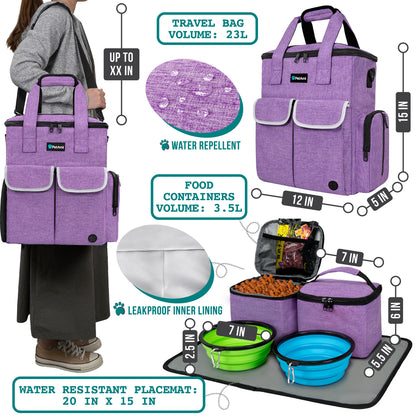 Pet Supply Travel Bag Weekend Tote Dog Gear Food Carrier Travel Organizer Set