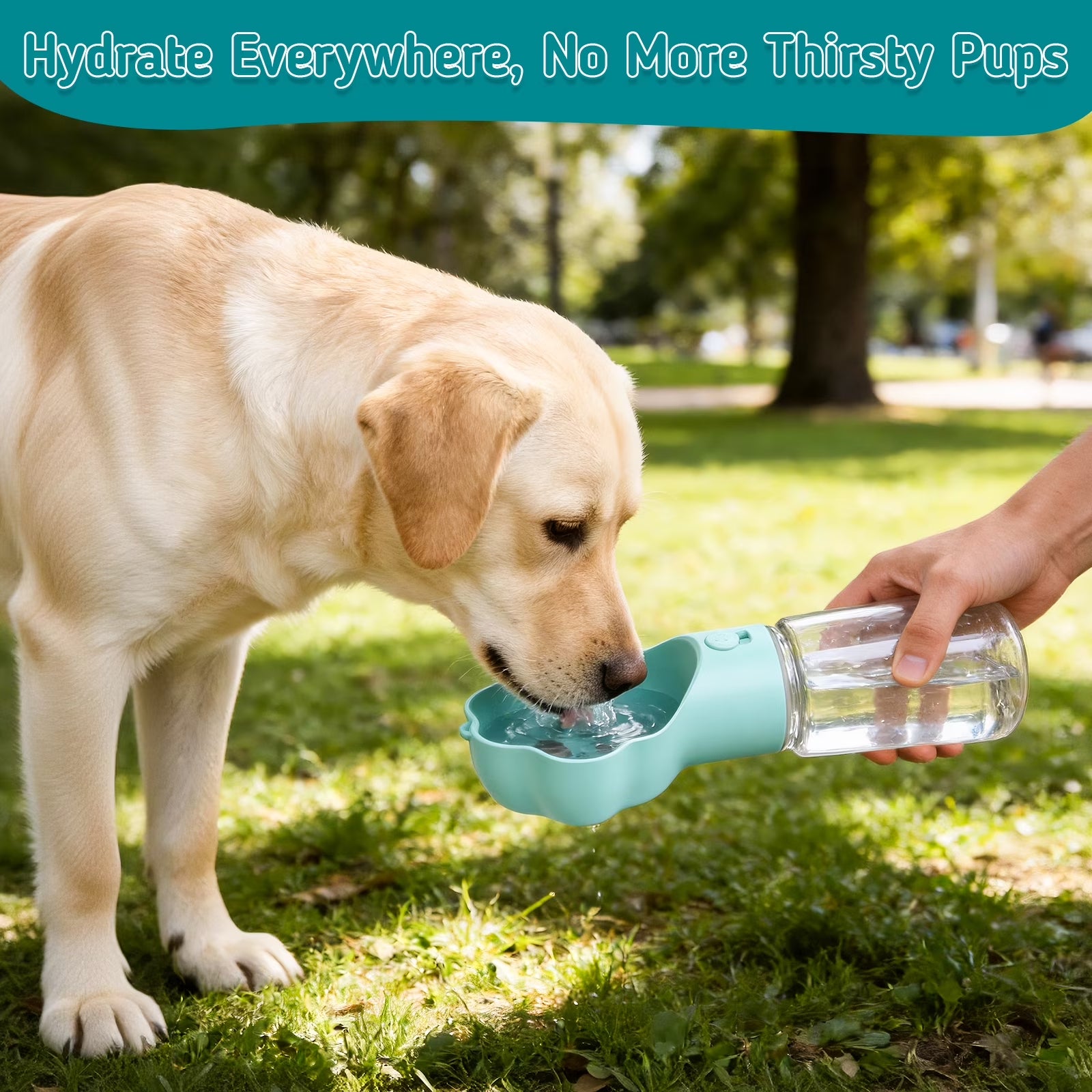 Dog Water Bottle with Food Container, 18.6Oz Pet Dispenser Cup, Detachable 5.7Oz Food Container, Portable Leak-Proof Water Bottle with Lock, Blue