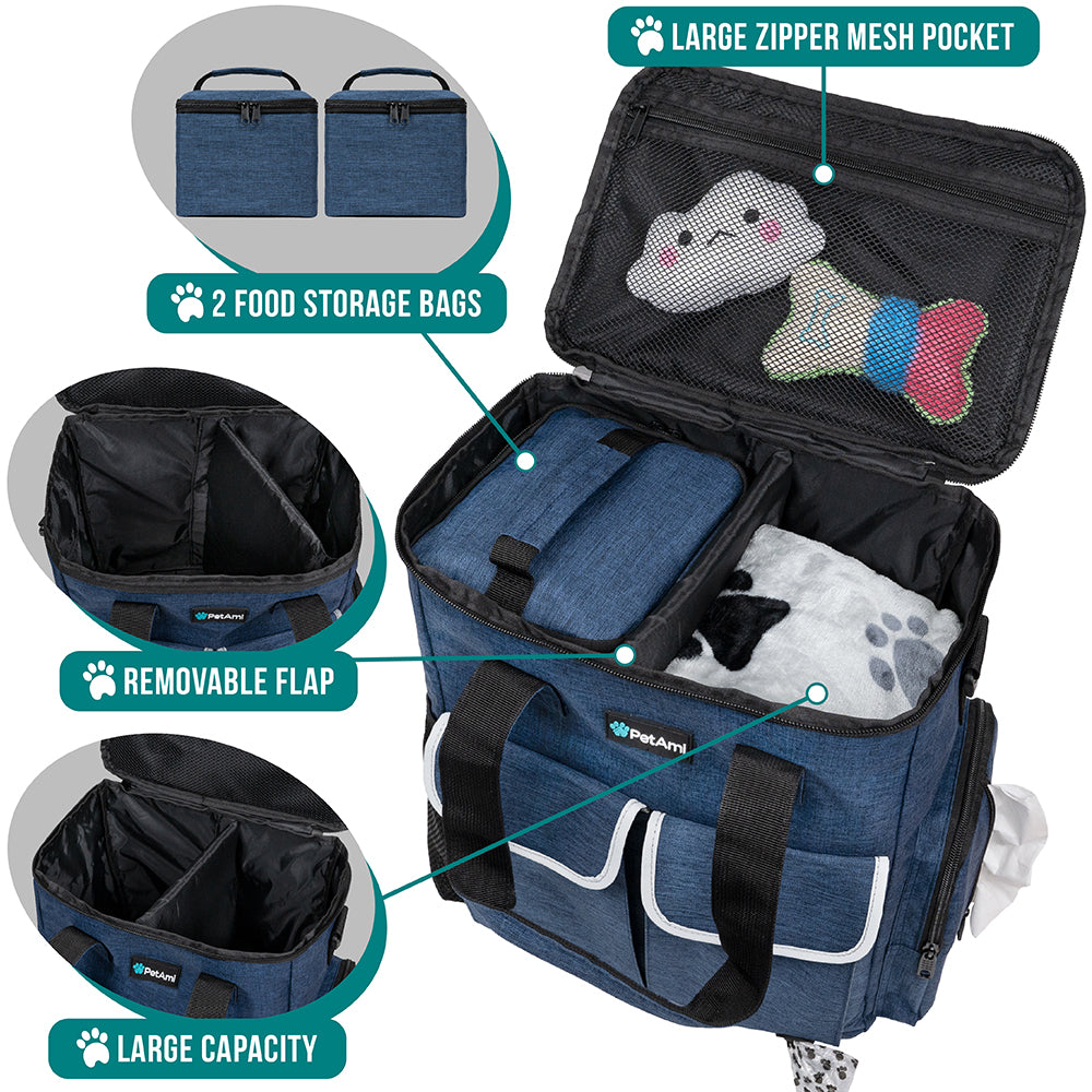 Pet Supply Travel Bag Weekend Tote Dog Gear Food Carrier Travel Organizer Set